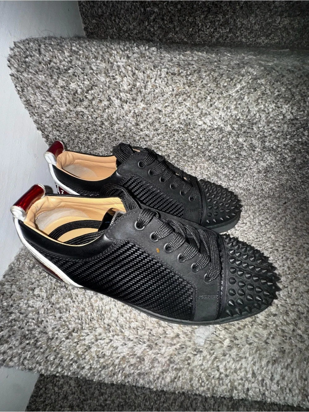Christian Louboutin Red Metallic Low-Top Sneakers with White Script